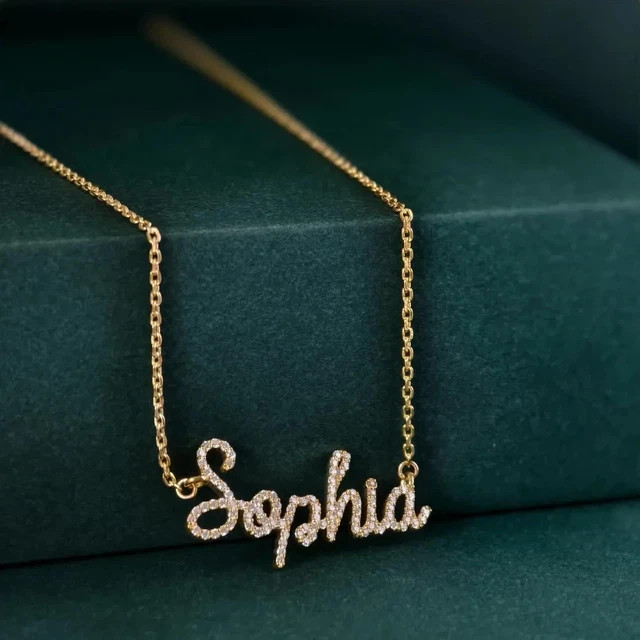 Round Cut Lab Created Diamond Custmize Name Pendant 14k Yellow Gold Plated