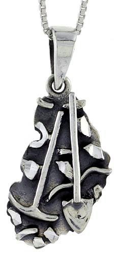 925 Sterling Silver Pickaxe and Shovel Charm Pendant 1 1/2 (38mm) Inch Tall
