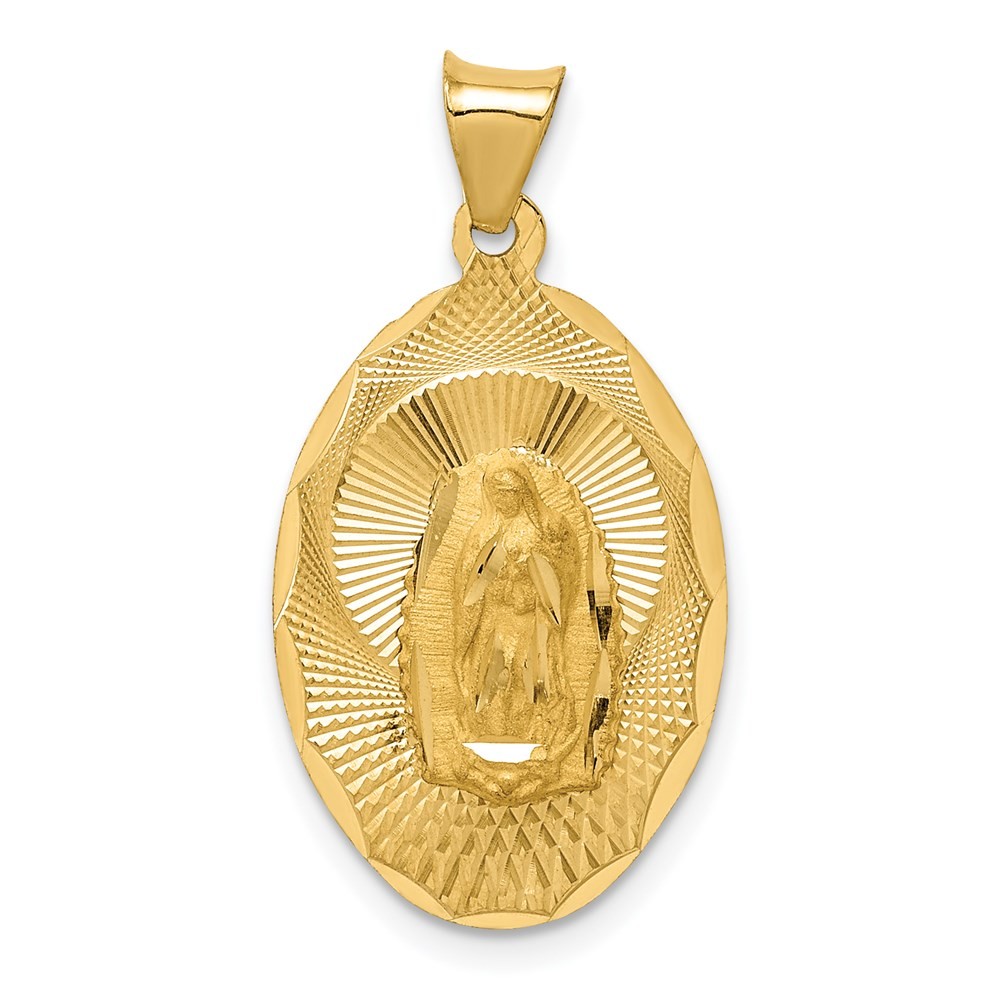14k Gold Polished Diamond-cut Solid Our Lady Of Guadalupe Oval Pendant 1.53 g