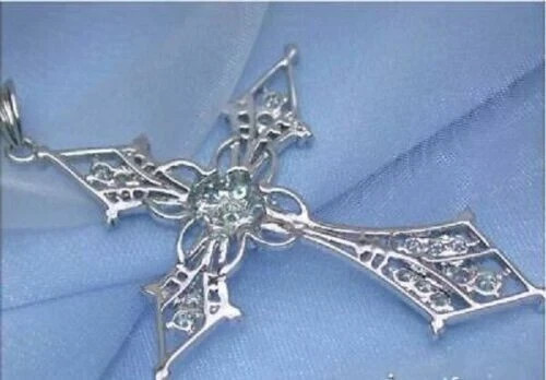 1.30Ct Round Cut Diamond Cross Necklace Pendant Free Chain 14K White Gold Finish