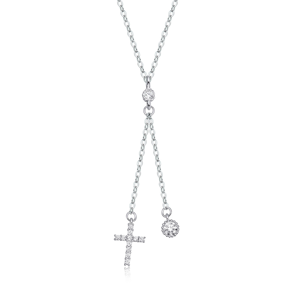 Round Cut Real Moissanite Cross Pendant Necklace 925 Sterling Silver Women Chain