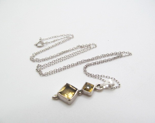 925 Sterling Silver Double Citrine Journey Pendant Oval Link Chain Necklace