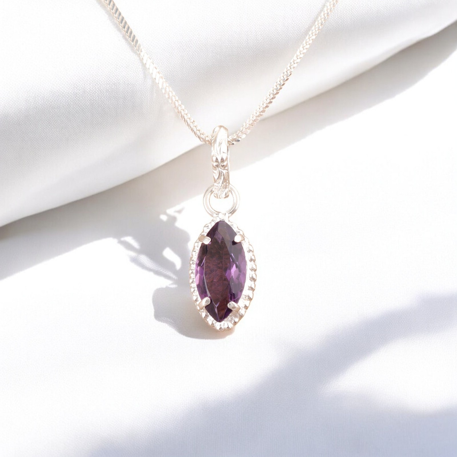 February Birth Natural Amethyst Art Deco Wedding Boho Pendant Sterling Silver