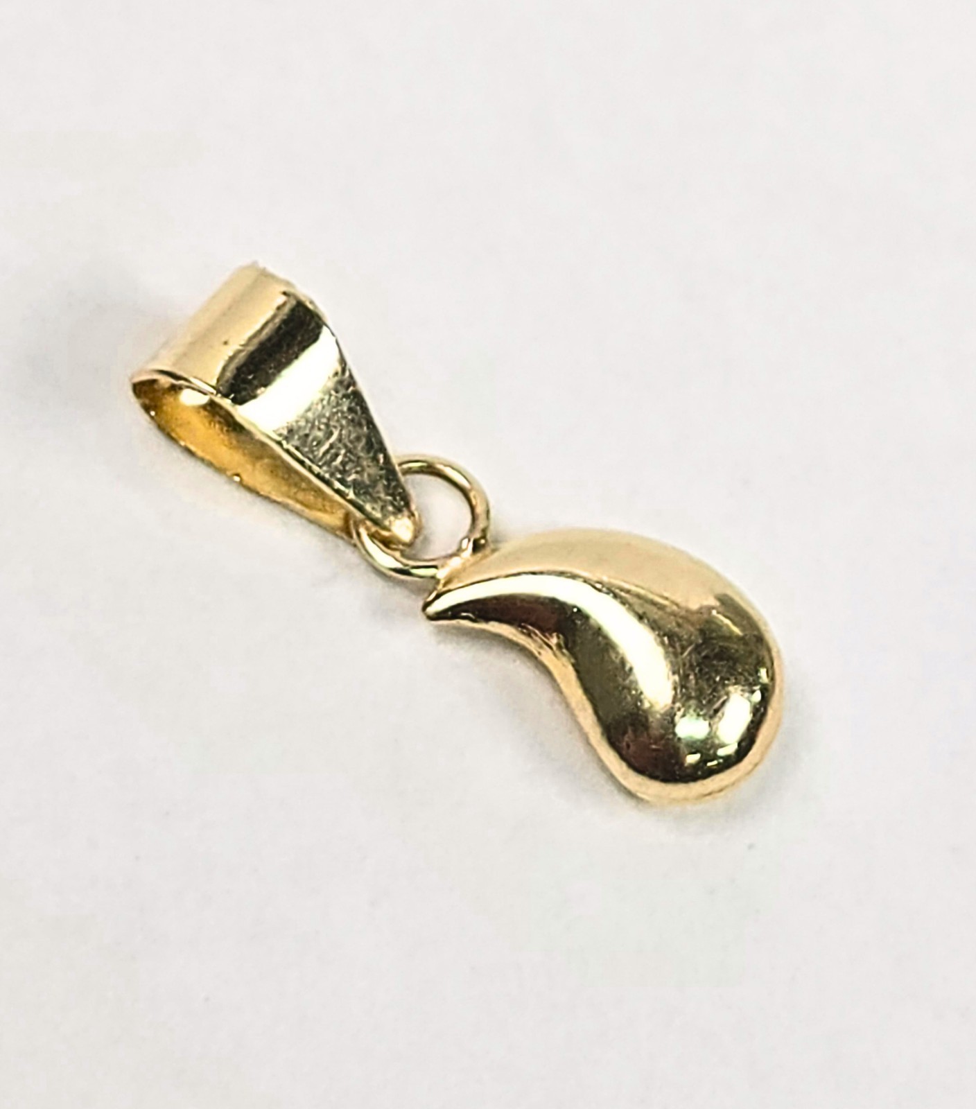 10K Gold Puffy Water Drop Pendant Charm Teardrop High Polish Minimalist 11.5mm