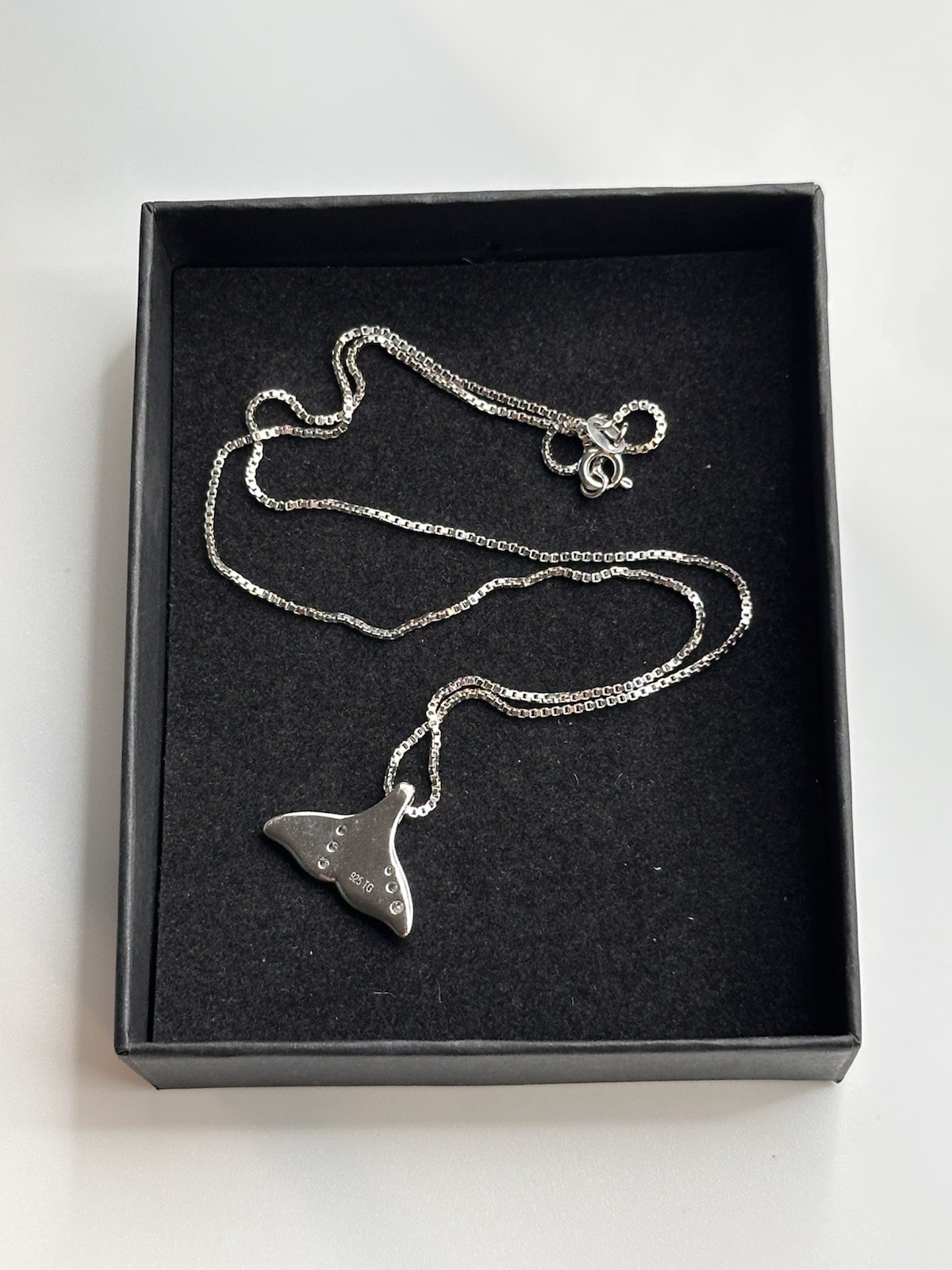 925 Sterling Silver Whale Tail Moissanite & Opal Pendant 18” Italian Box Chain