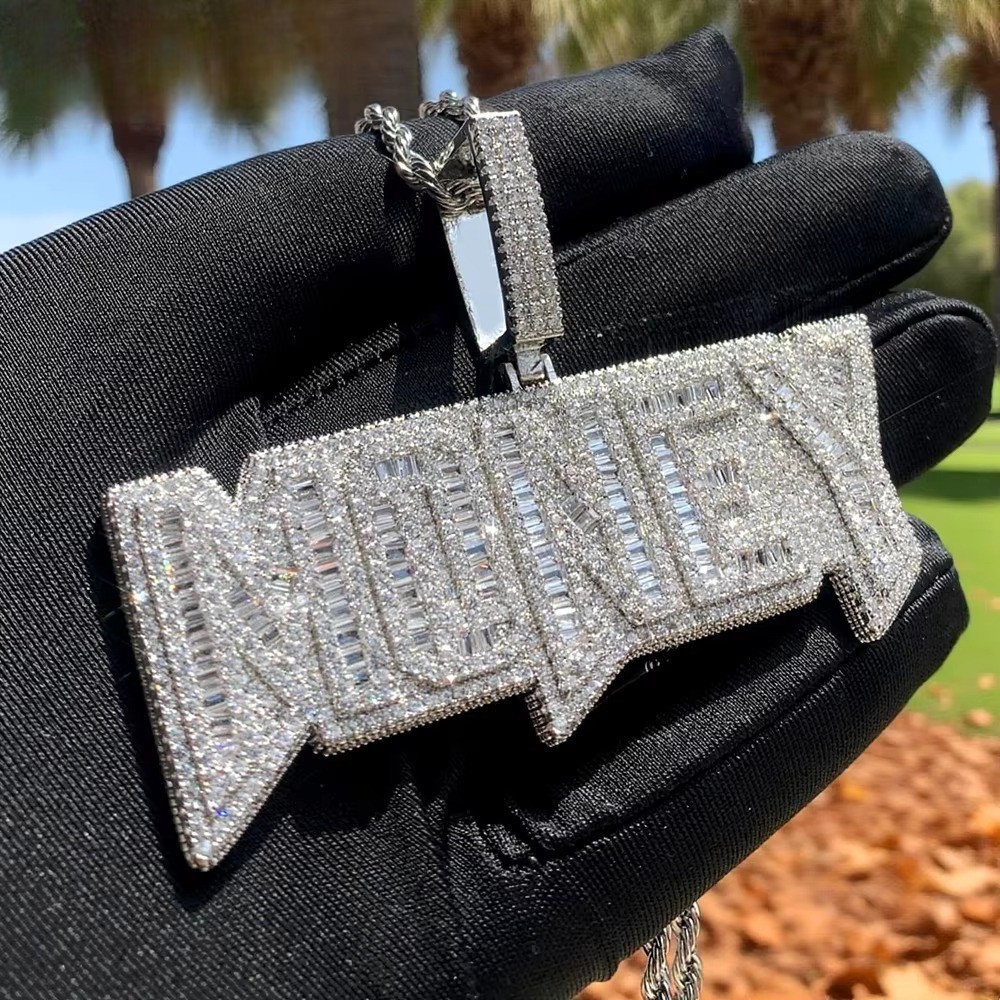 5AAA+ CZ Iced Out Hop Hip Bling Baguette Initial Letters Round Custom Pendant