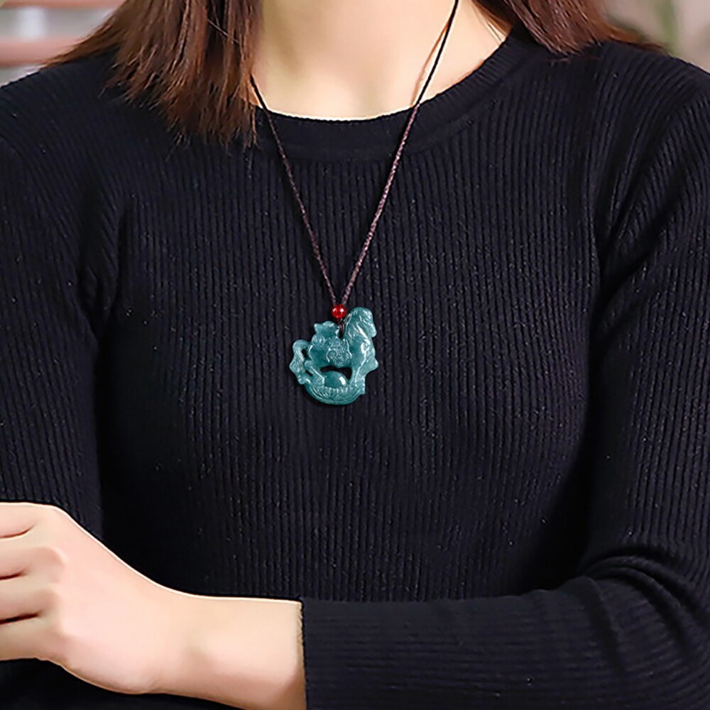 Grade A Natural Green Jade jadeite Zodiac Horse Lucky Pendant Necklace Certified
