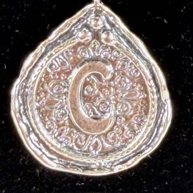 Sterling Silver Initial C Wax Seal Pendant Necklace Made in Israel 925