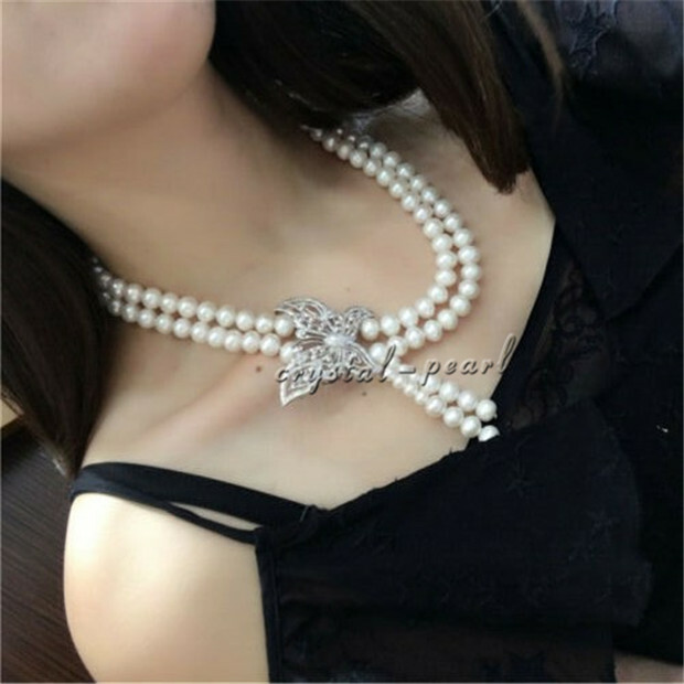 AAA 9-10MM SOUTH SEA WHITE PEARL NECKLACE 18″+19″ beauthful clasp