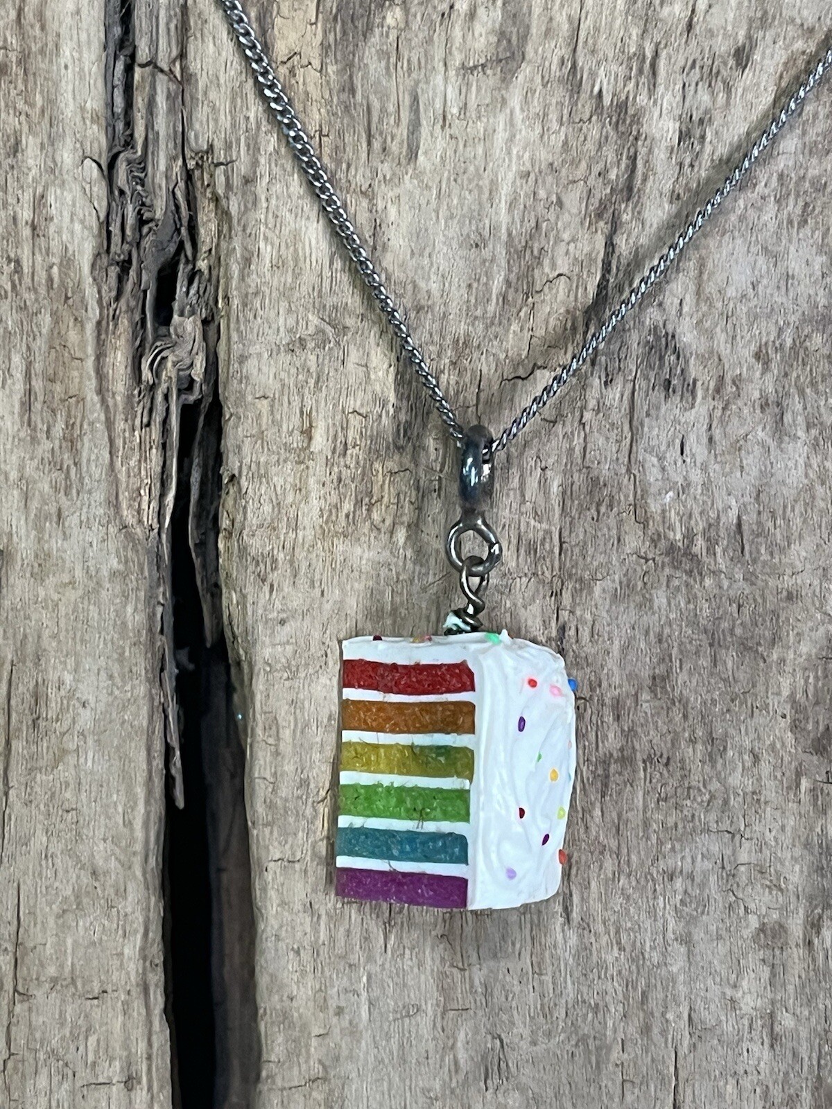 925 STERLING SILVER RAINBOW BIRTHDAY CAKE 16” NECKLACE