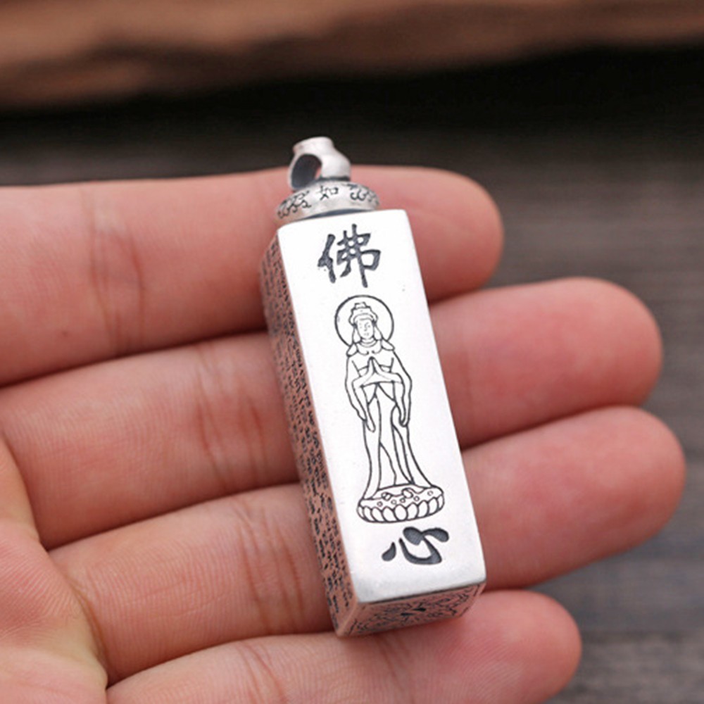 Pure S990 Silver Men Women Lucky Heart Sutra Buddha Pendant 31-32g 53*15mm