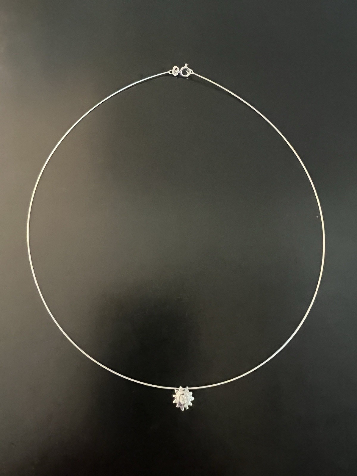 16″ 1mm White Gold Wire Choker with Small .03 Carat Diamond Sun Slide
