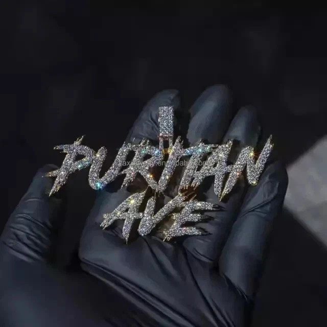 3 CT Round Cut Real Moissanite Men’s Custom Name Pendant 14K Yellow Gold Plated