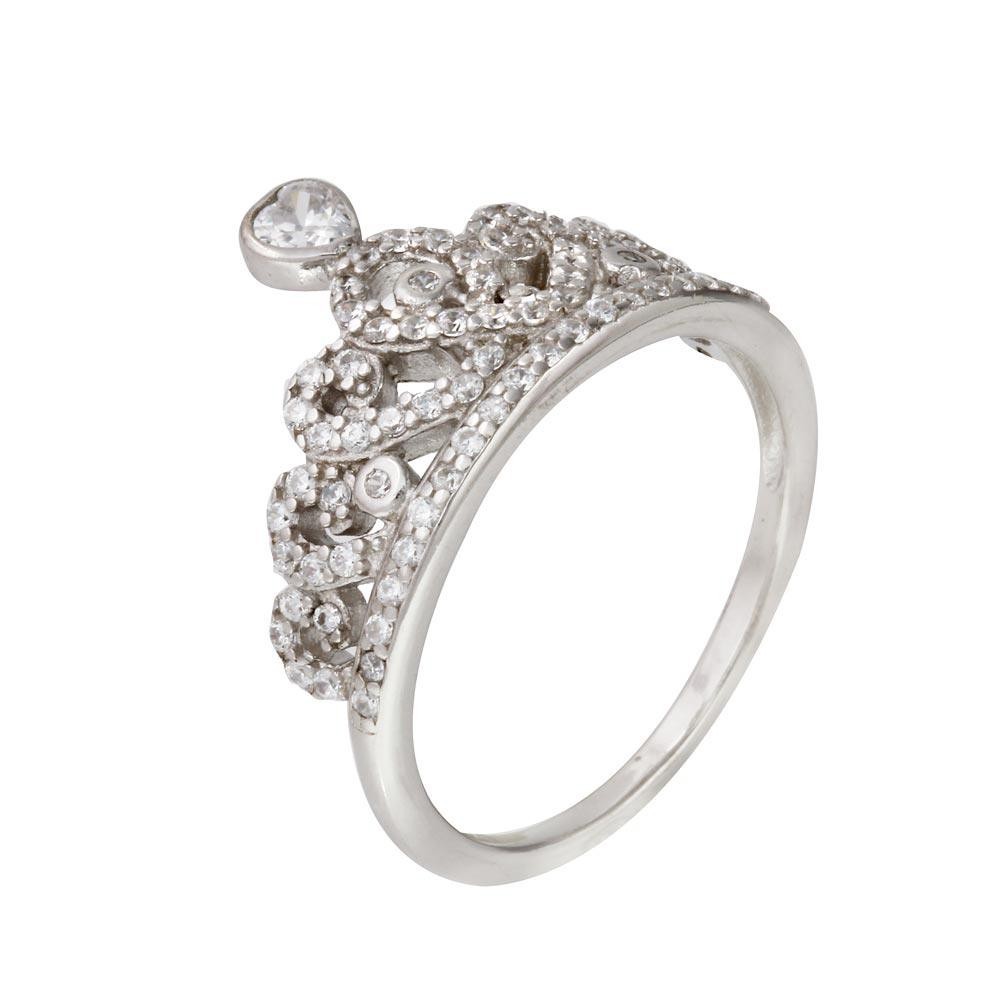 Sterling Silver 925 Rhodium Plated CZ Tiara Ring