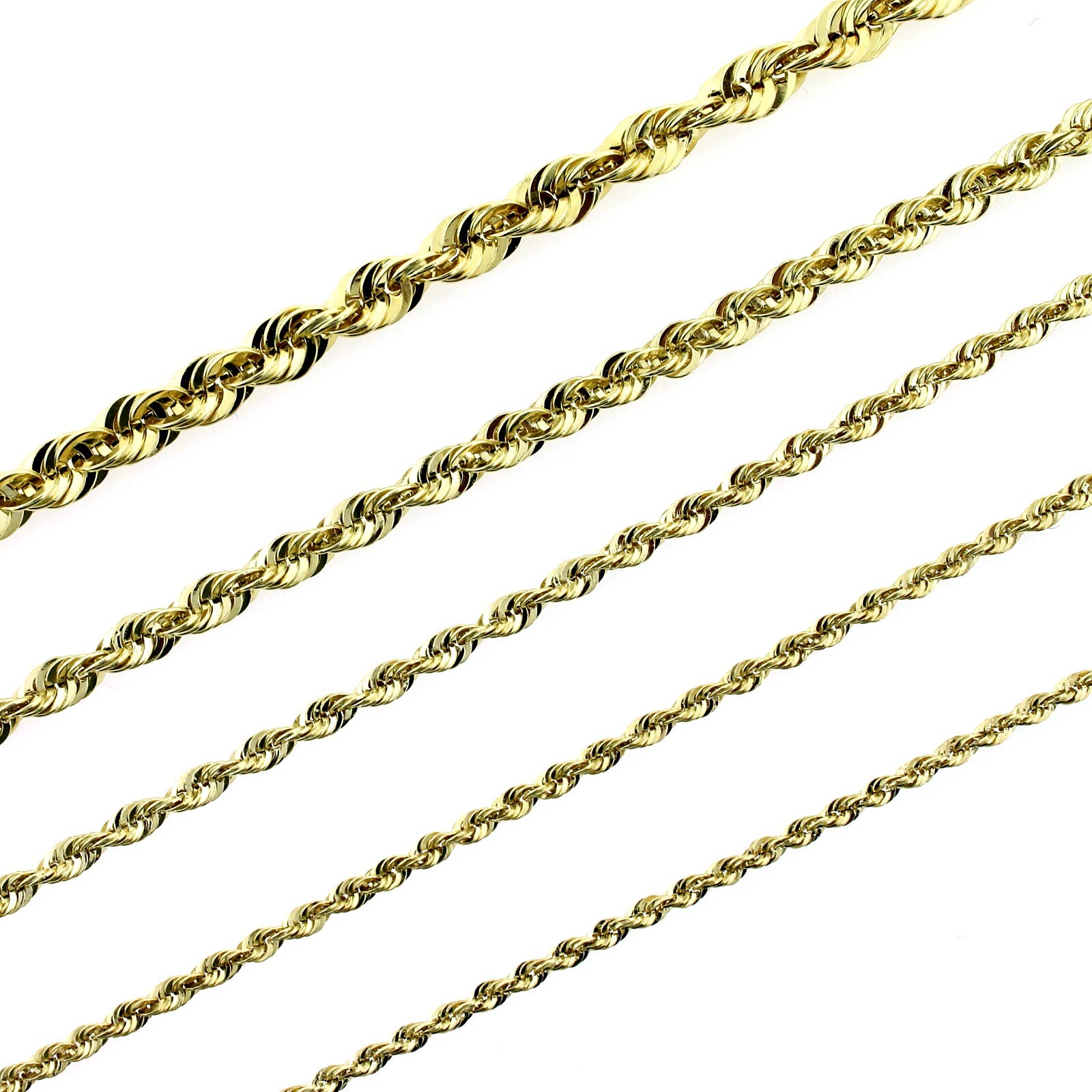 10K Yellow Gold 2mm-6mm Diamond Cut Rope Chain Necklace Mens Womens 16″- 30″