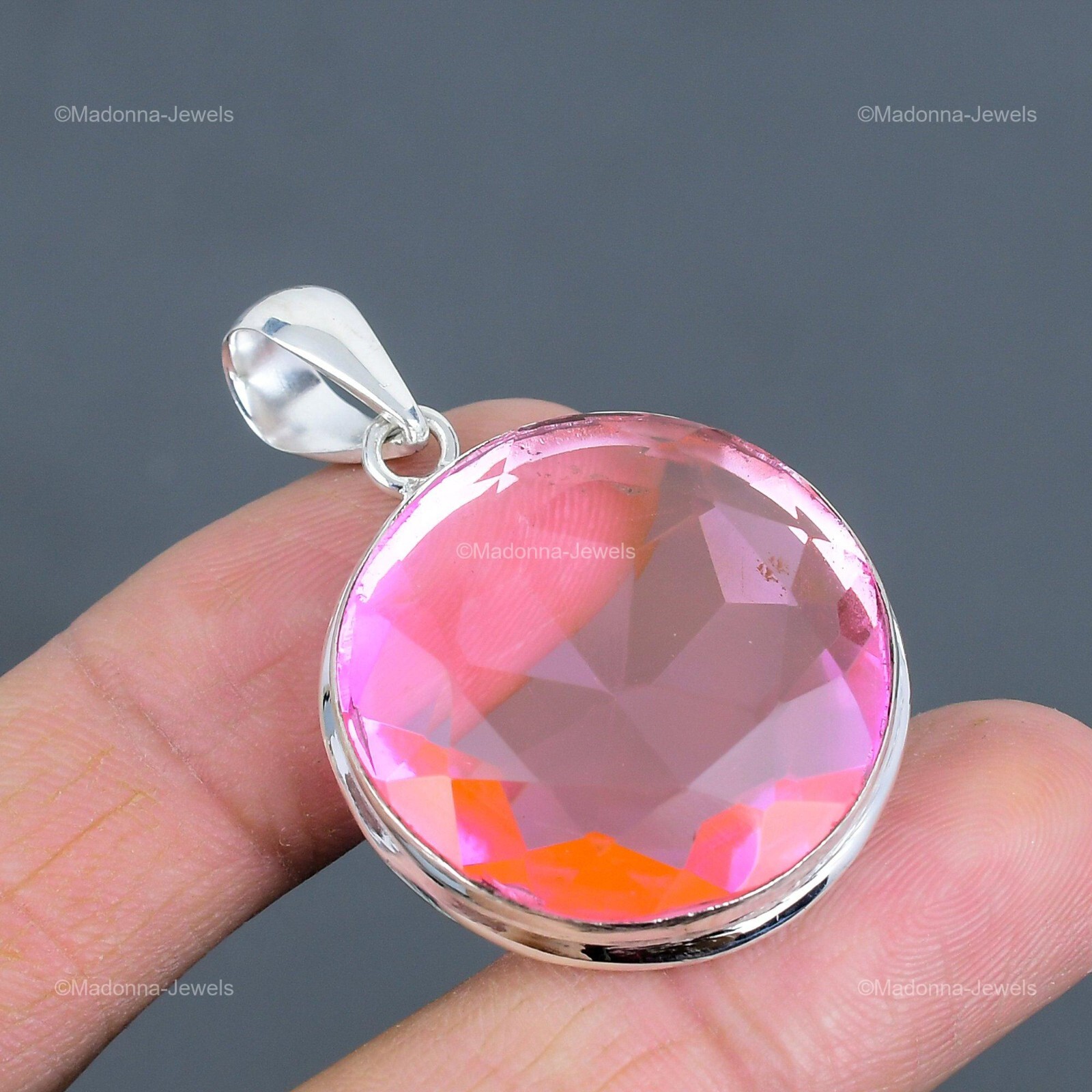 Valentines Sale Pink Kunzite Stone Engagement Bezel Pendant 925 Sterling Silver