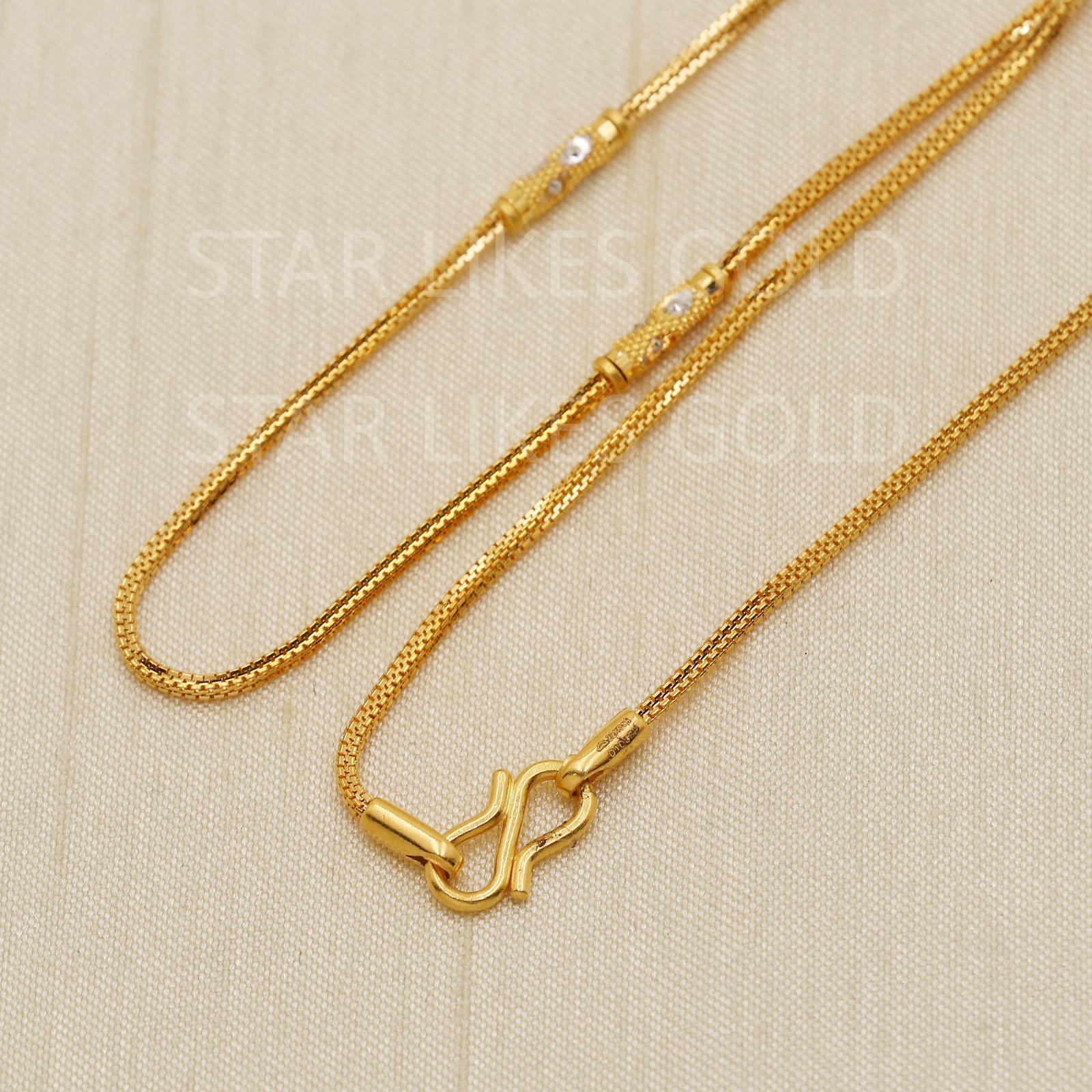 22K Yellow Gold Two Tone Station Chain 17.5″ 7.22g 2mm Barrel Mesh Necklace 916