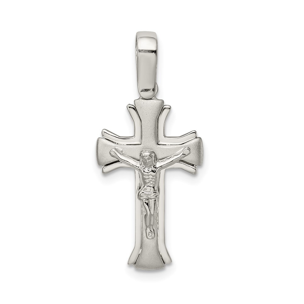 Sterling Silver Rhodium-plated Satin & Polished Crucifix Pendant 1.85gm L-29 mm