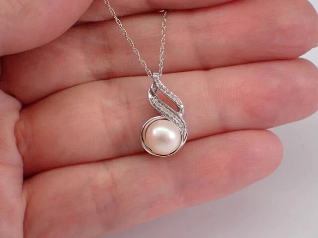 2Ct Round Cut Natural Pearl Solitaire Pendant 14K White Gold Plated Free Chain