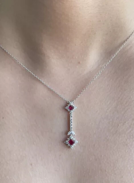 14K White Gold Plated Women’s Beauty Pendant 1Ct Lab Created Ruby Princess Cut