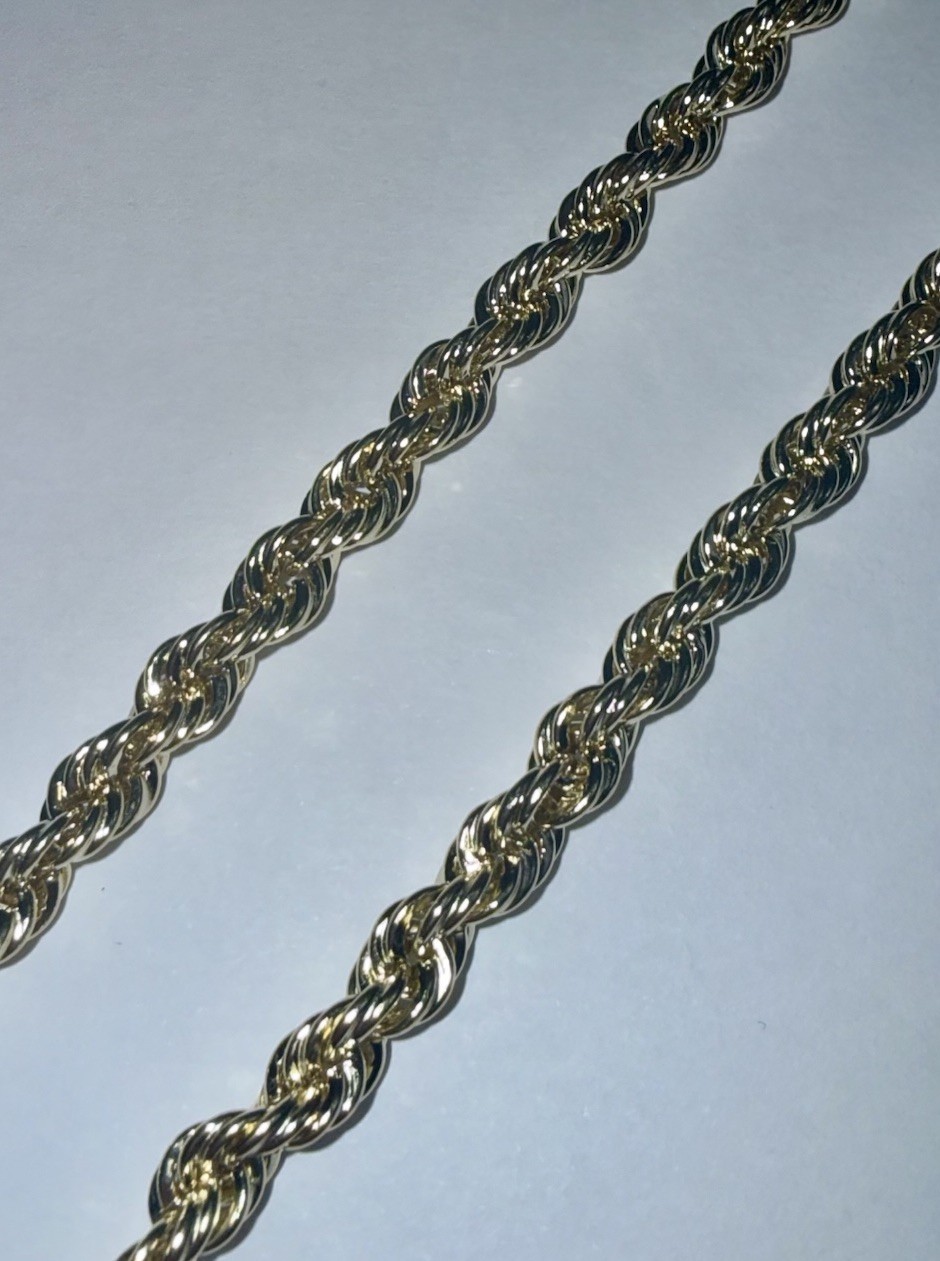 Large Solid 10K Gold Semi-Hollow 4.8mm Rope Chain Necklace 22”