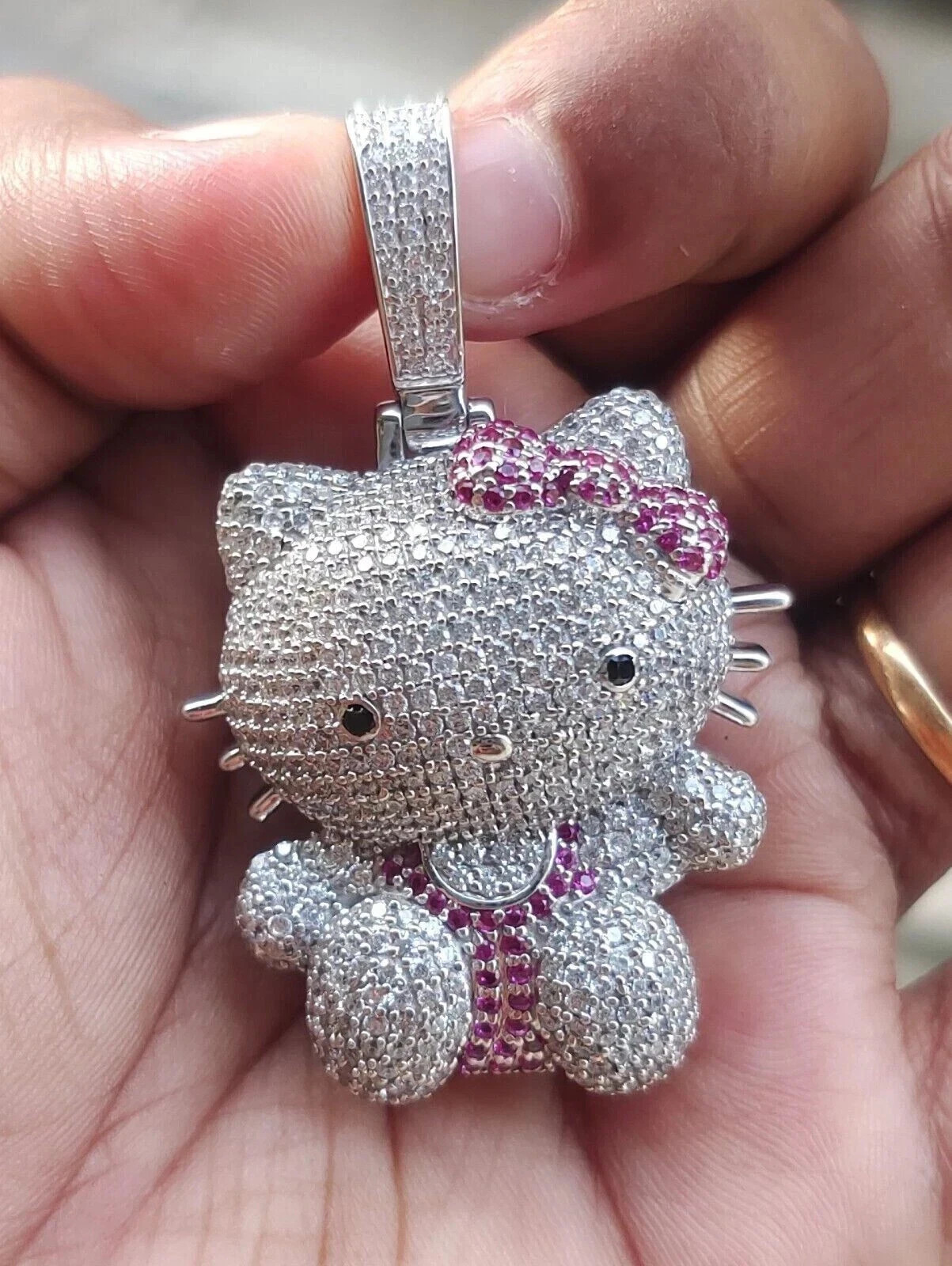 2Ct Round Lab Created Diamond Hello Kitty Cartoon Pendant 14K White Gold Plated