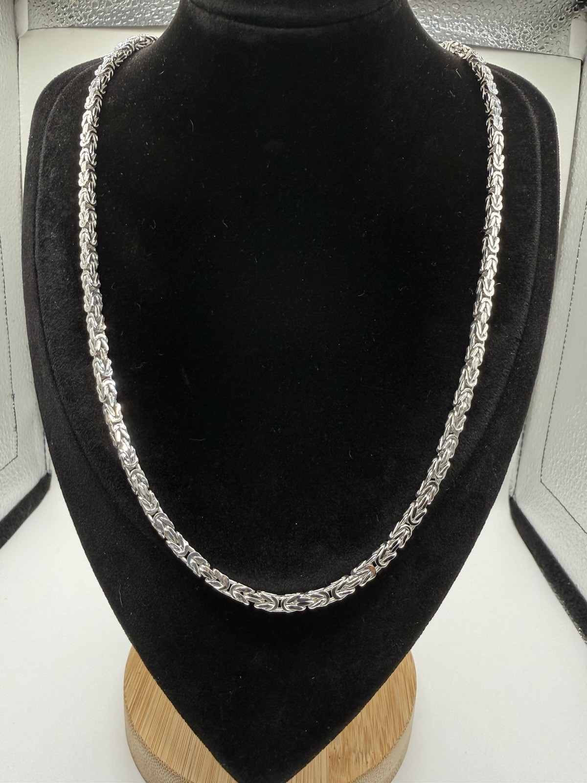 4mm Solid Sterling Silver 925 Byzantine Chain 22” Handmade High Polish