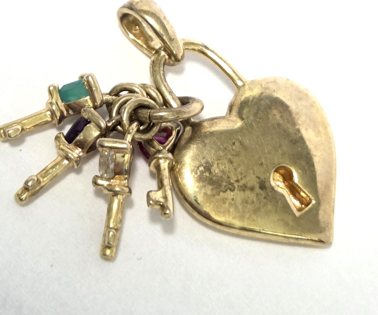Keys To Her Heart Lock Pendant MOM Mother 10K GP over 925 Birthstones Vtg ACTM