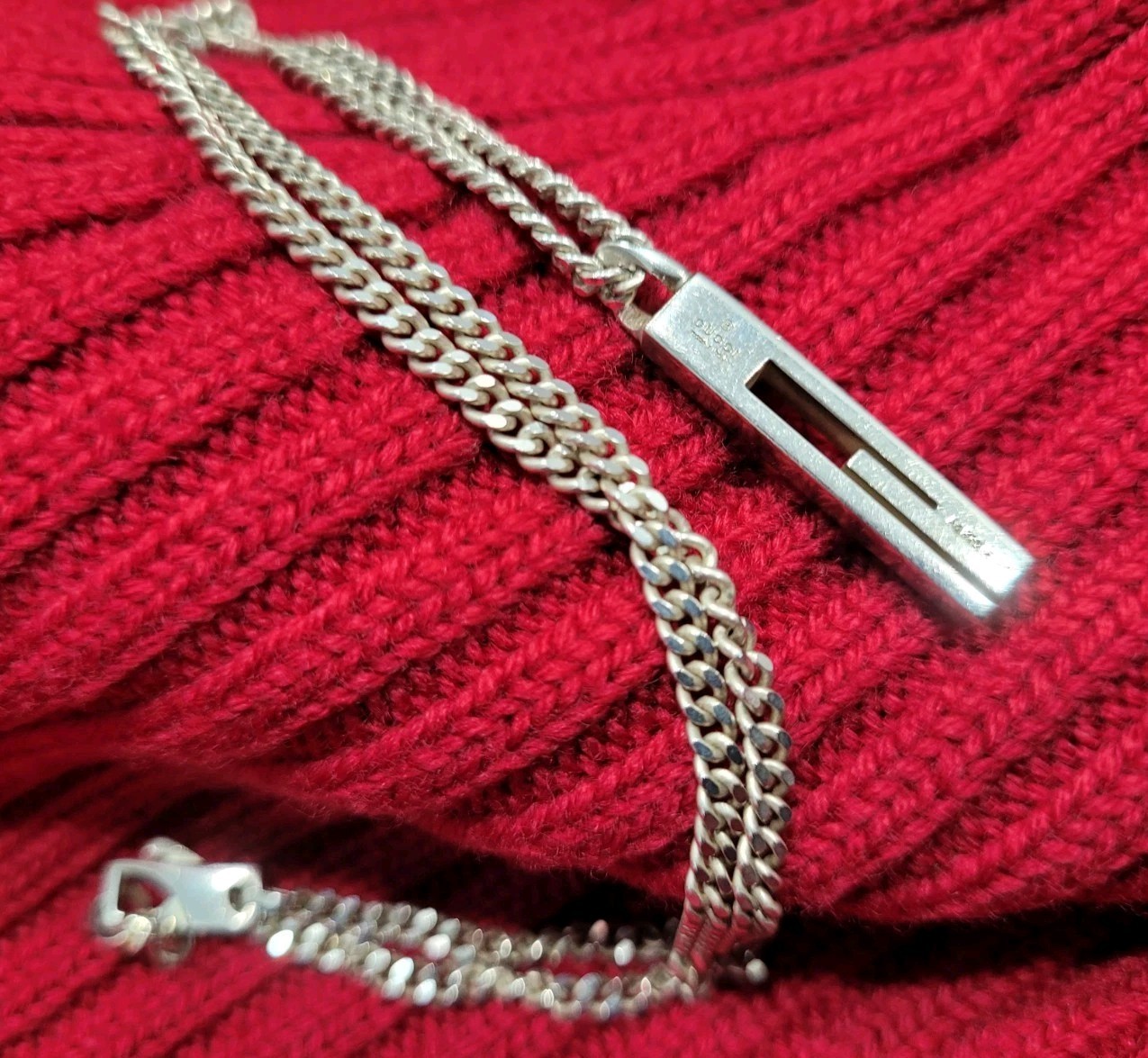 Gucci- Large 1″ Cutout G 925 Silver Pendant 20″ Necklace-US Seller
