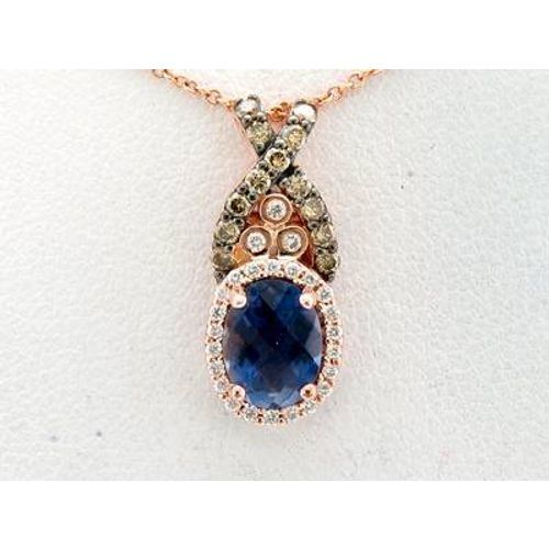LeVian 14K Rose Gold Iolite Chocolate Diamond 1.22 cts 18″ Pendant Necklace