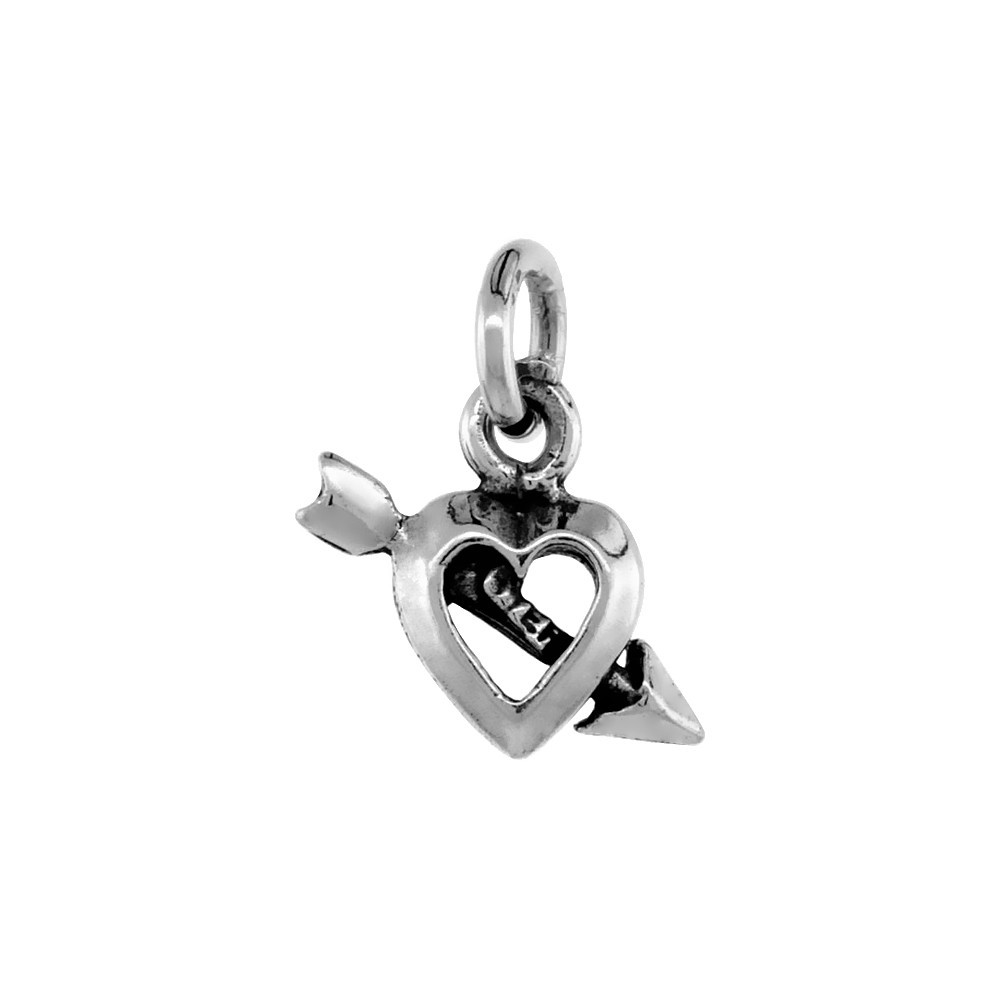 925 Sterling Silver Teeny Heart Cutout and Arrow Pendant 1/4 Inch (6mm) Tall