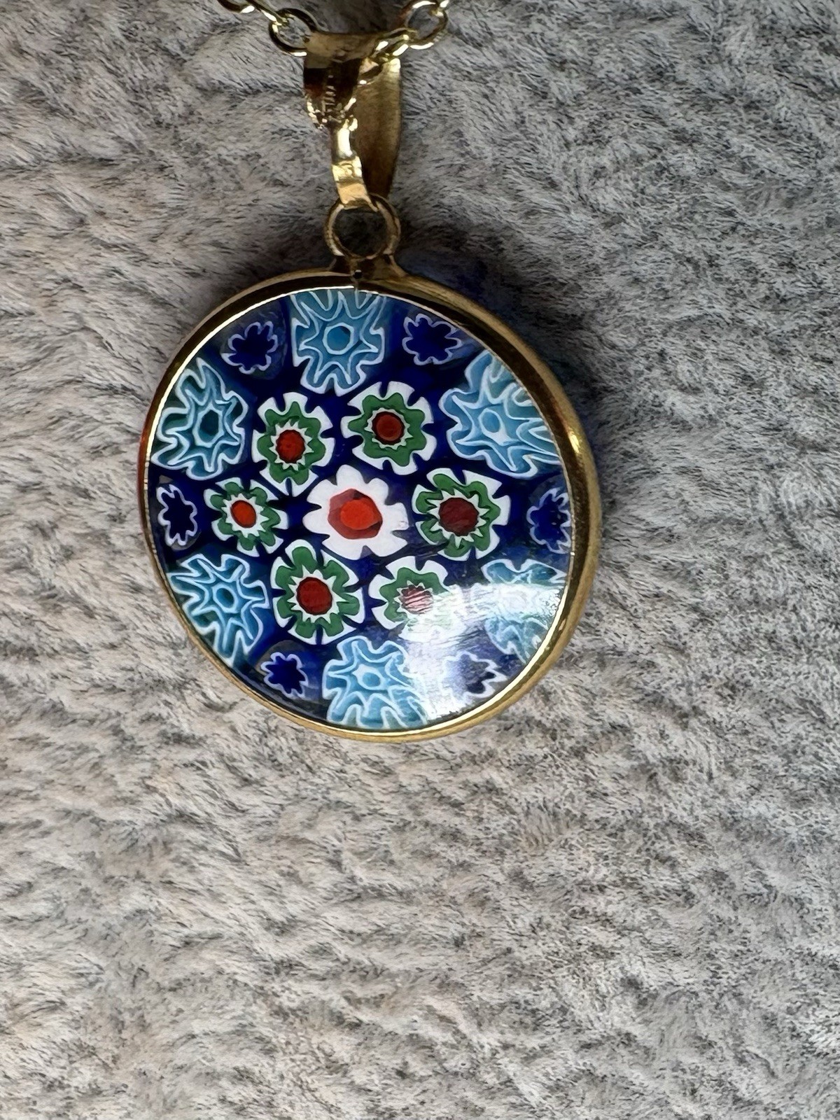 Vintage 18K 750 Bezel Italian Murano Millefiori Daisy Floral Pendant 2.10G 26mm