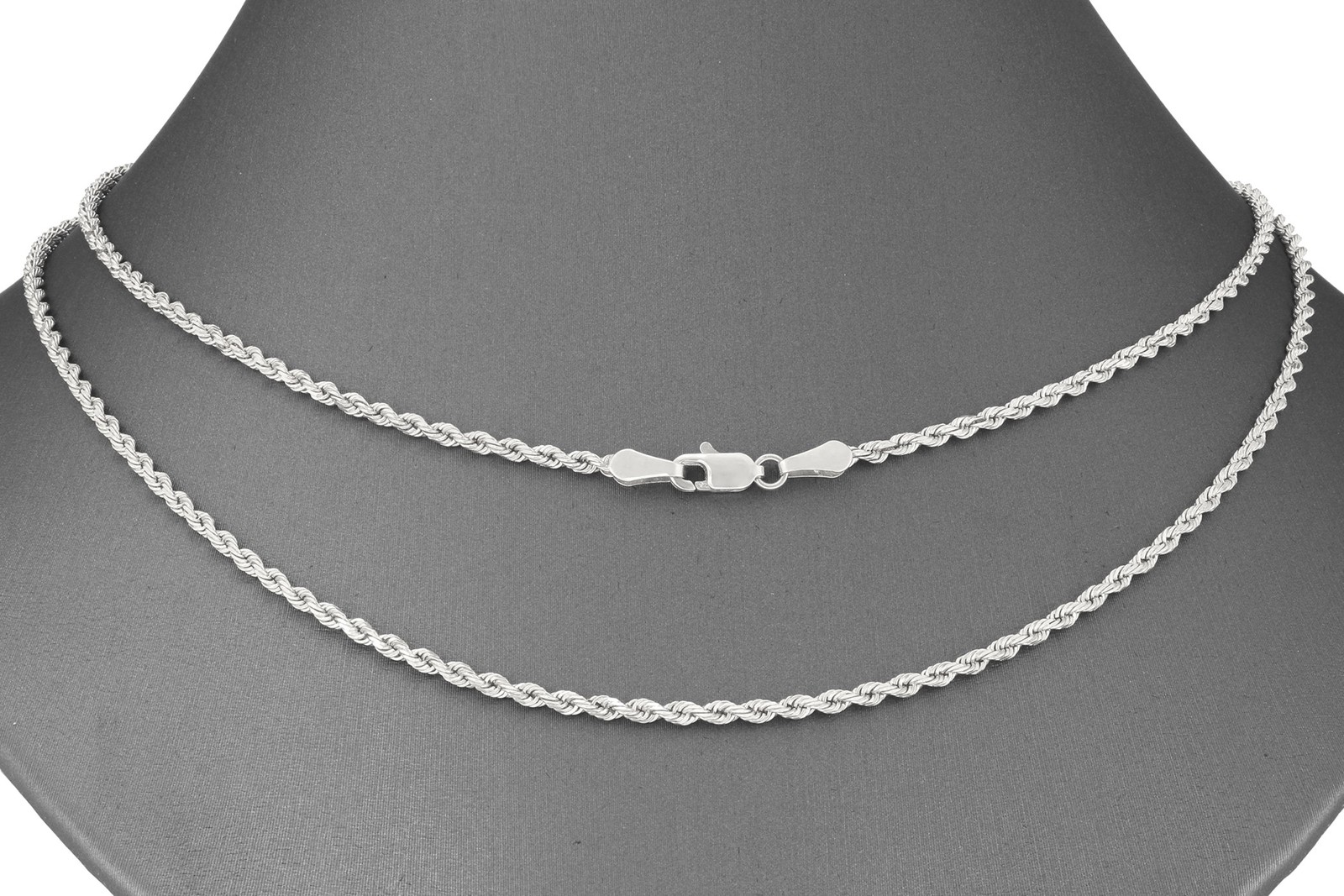 10K White Gold 2mm Diamond Cut Rope Chain Link Necklace Mens Womens 22″