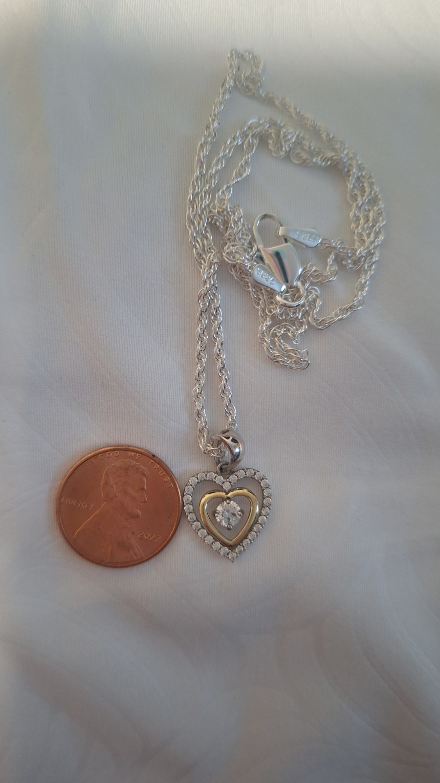 10K Multi-Tone Gold Heart Pendant Necklace w/ Prong-Set White Diamond