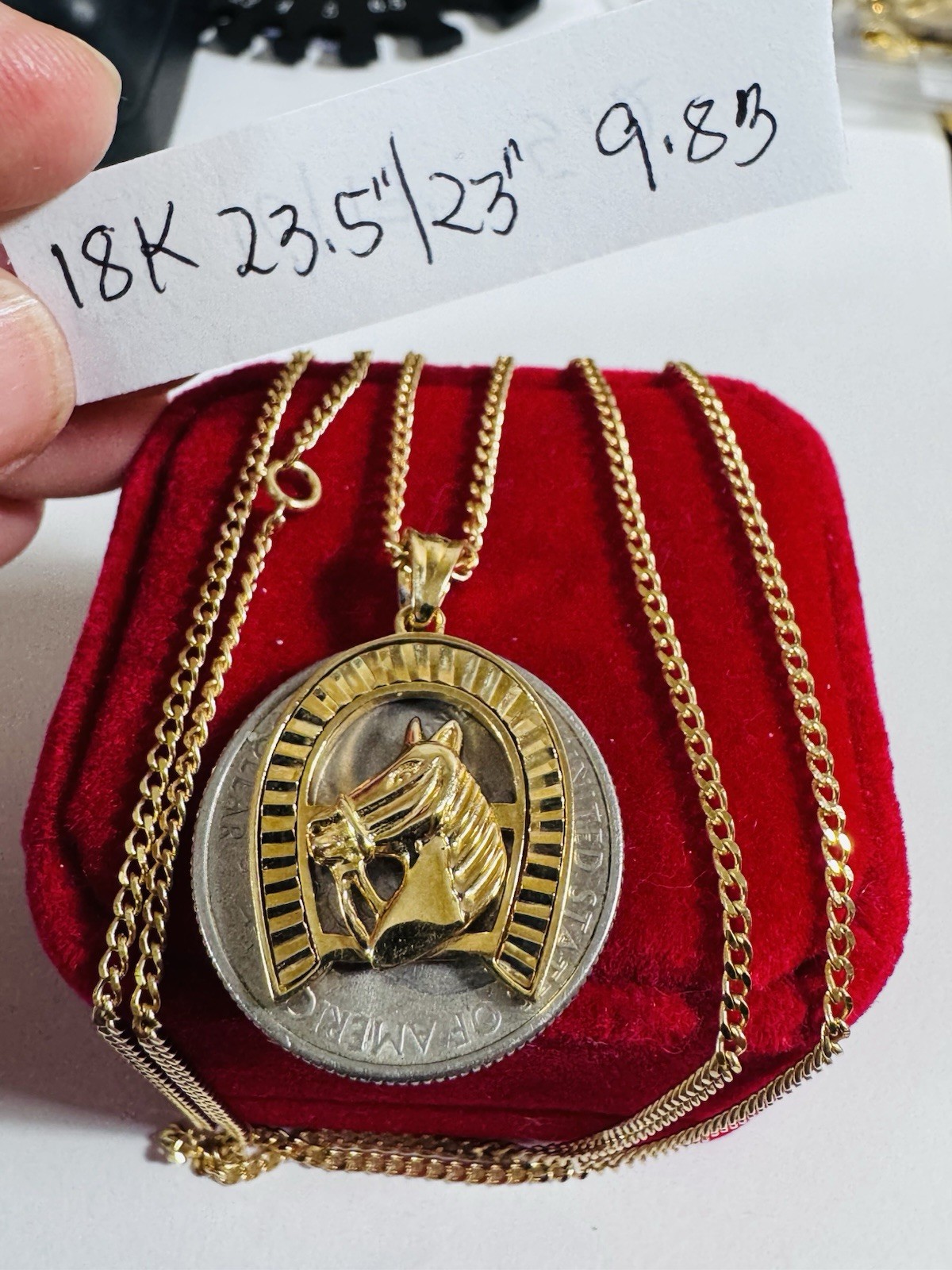 Rare 18K 750 Fine Genuine Gold Horseshoe Set Necklace 24”/23.5” Long 9.83g 2.2mm