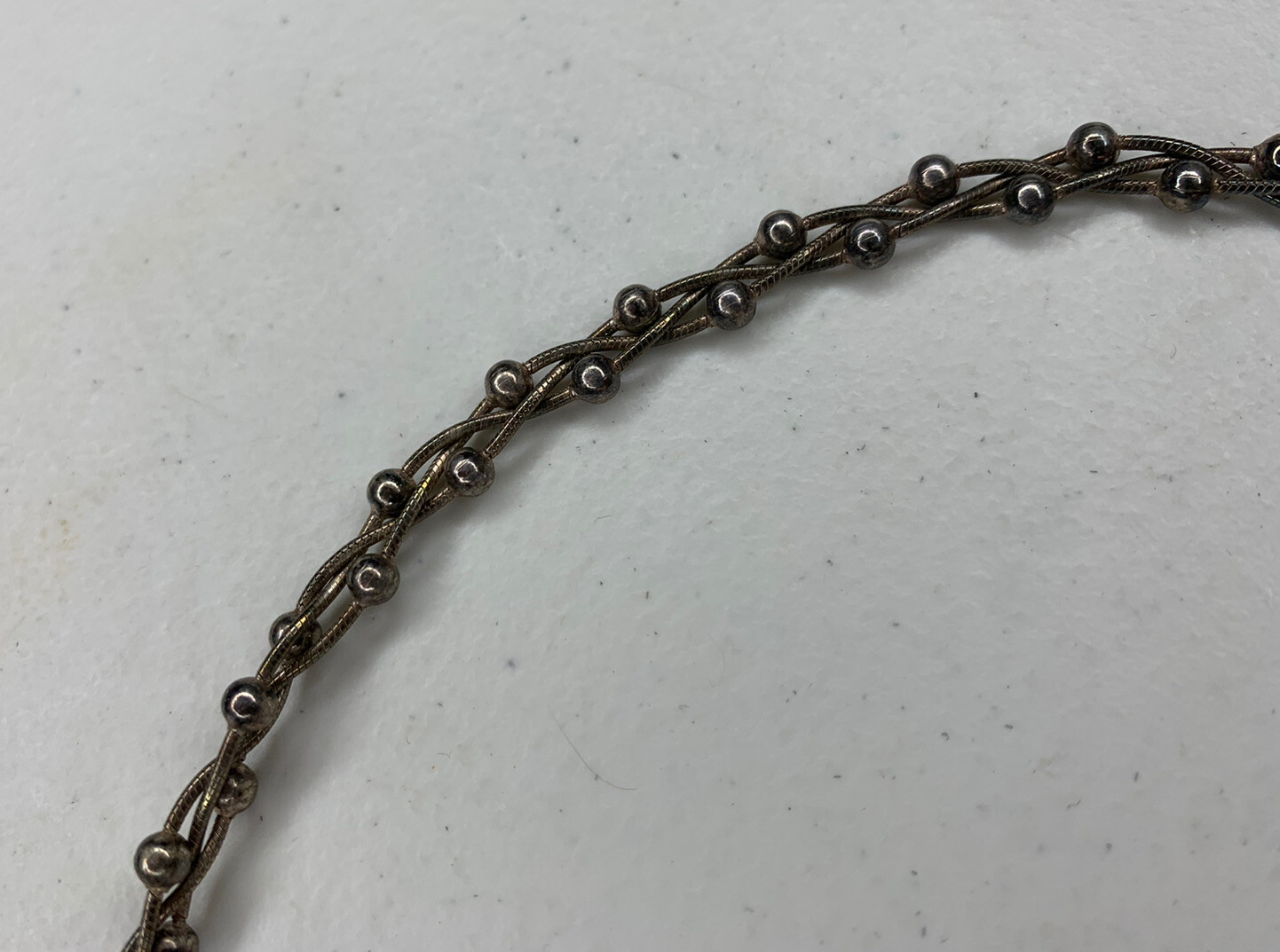 Used Sterling Silver Beaded Necklace, Marked “BS Italy”, 18” Long – 23.8 grams