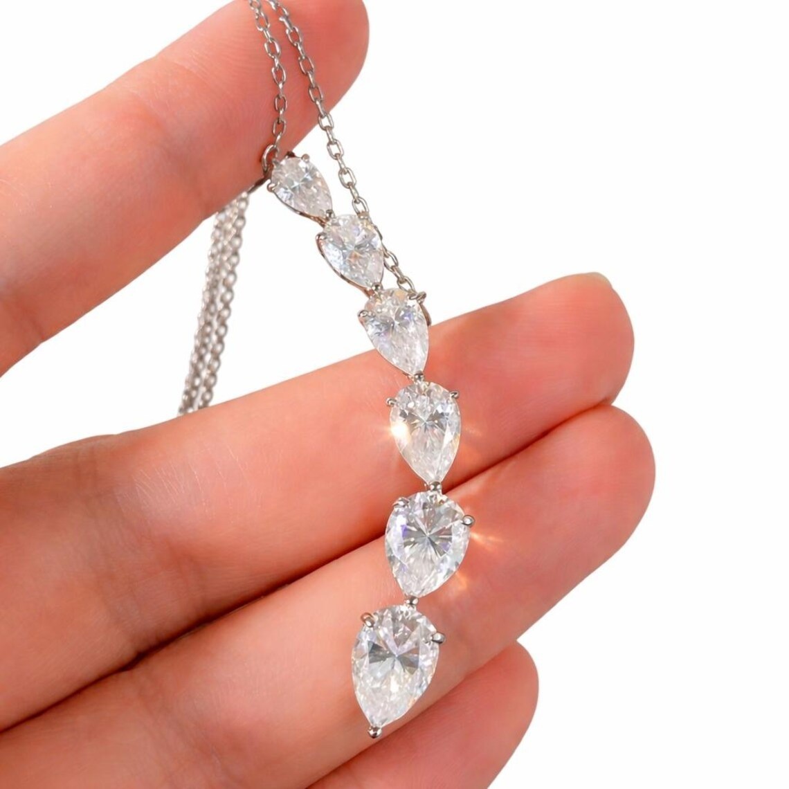 7.60 Ct Certified Treated White Diamond Solitaires Chain Necklace,925 Silver