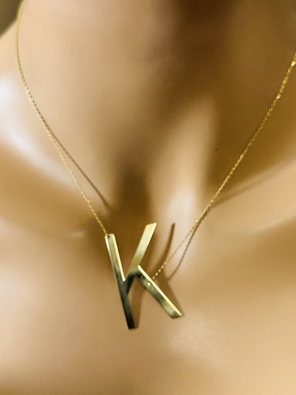 RARE 18K 750 YELLOW Gold Letter K initial Necklace 16.5/17.5” Long 1mm 4.1g