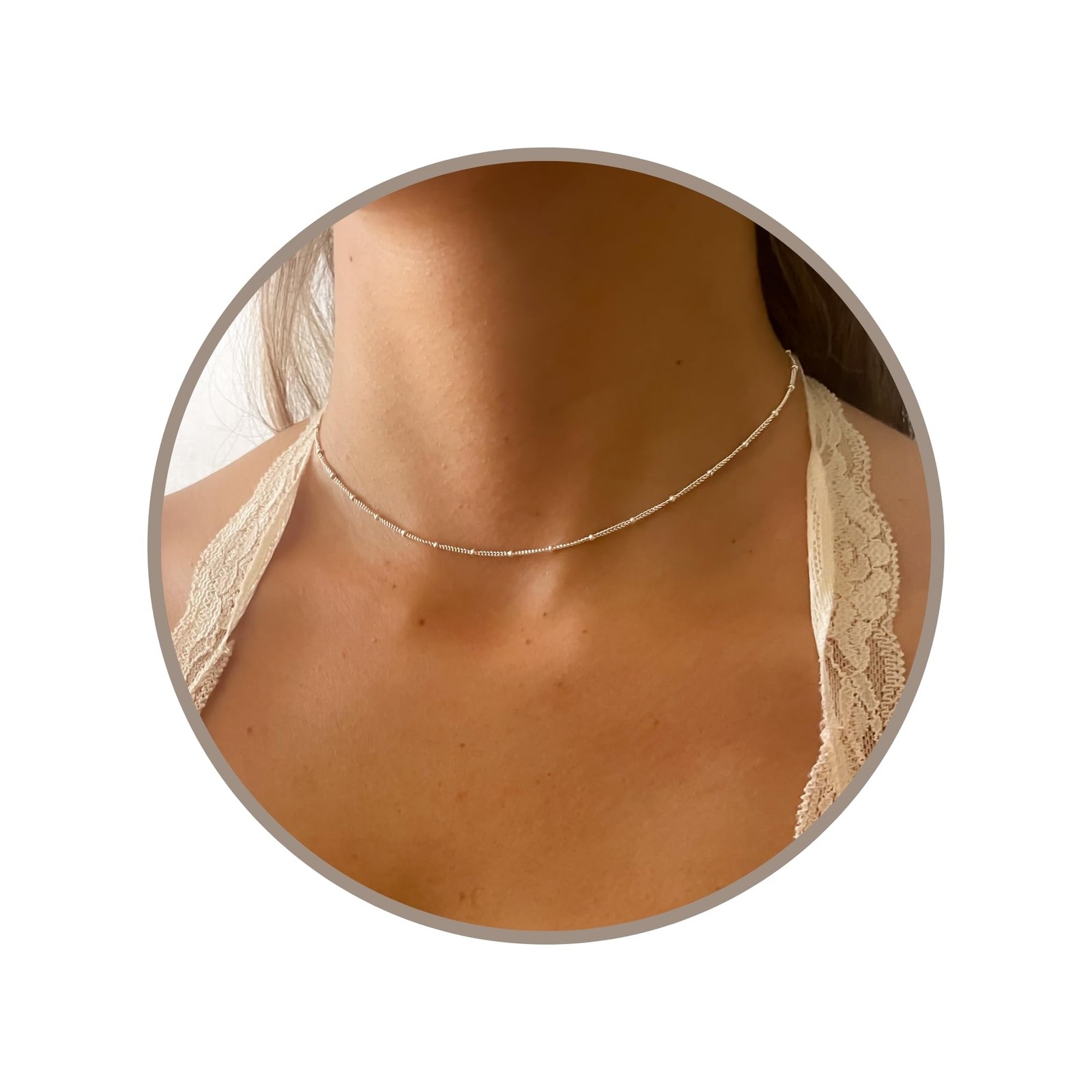 925 Sterling Silver Choker Necklace for Women, Length 13-16 in – Waterproof