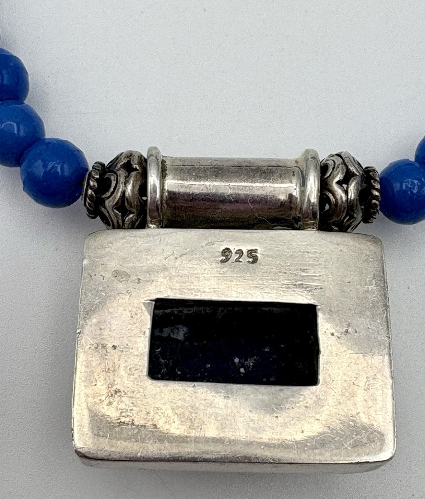 Sterling Silver & Lapis Necklace Double Strand Dyed Stone Beads Magnetic Close