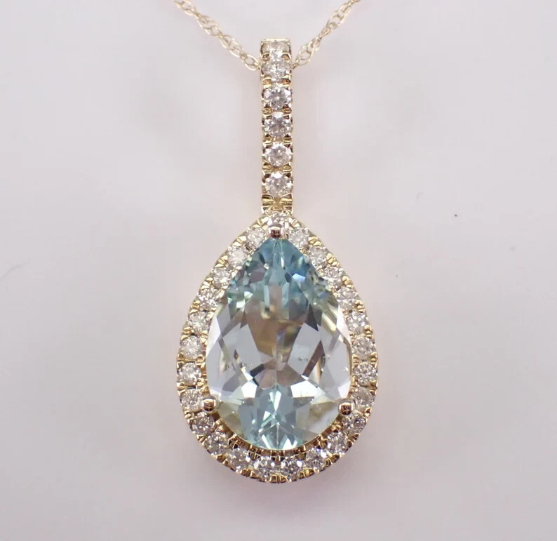 2.00Ct Pear Cut Natural Aquamarine Teardrop Pendant 14K Yellow Gold Plated 18″