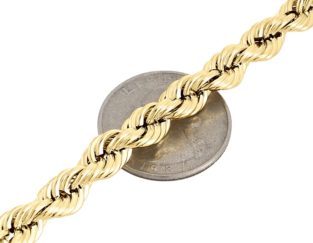 Real 10K Yellow Gold Solid Rope Chain 7mm Shiny Twist Necklace 22-30 Inches