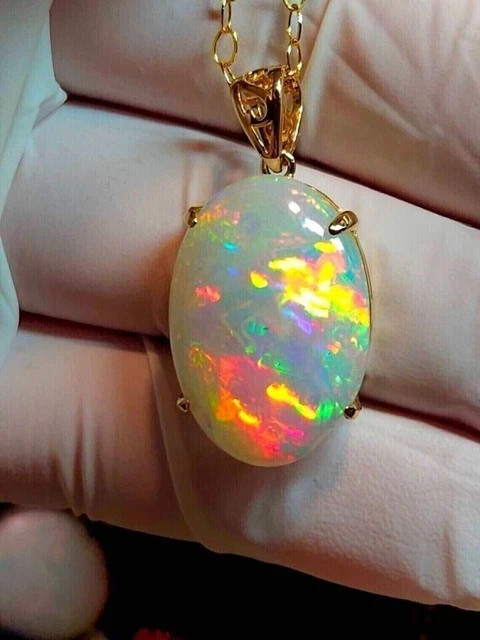 3.00Ctw Oval Cut Lab-Created Fire Opal Solitaire Pendant 14K Yellow Gold Plated