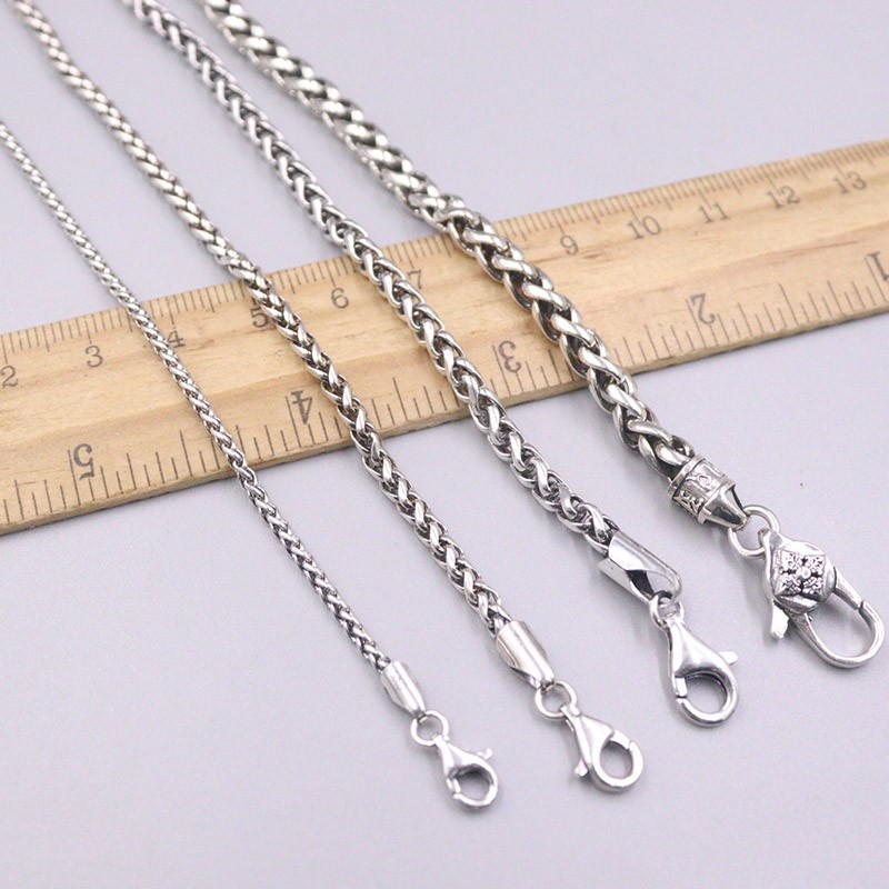 Real 925 Sterling Silver Necklace 2mm/3mm/4mm/5mm Wheat Chain Silver Necklace