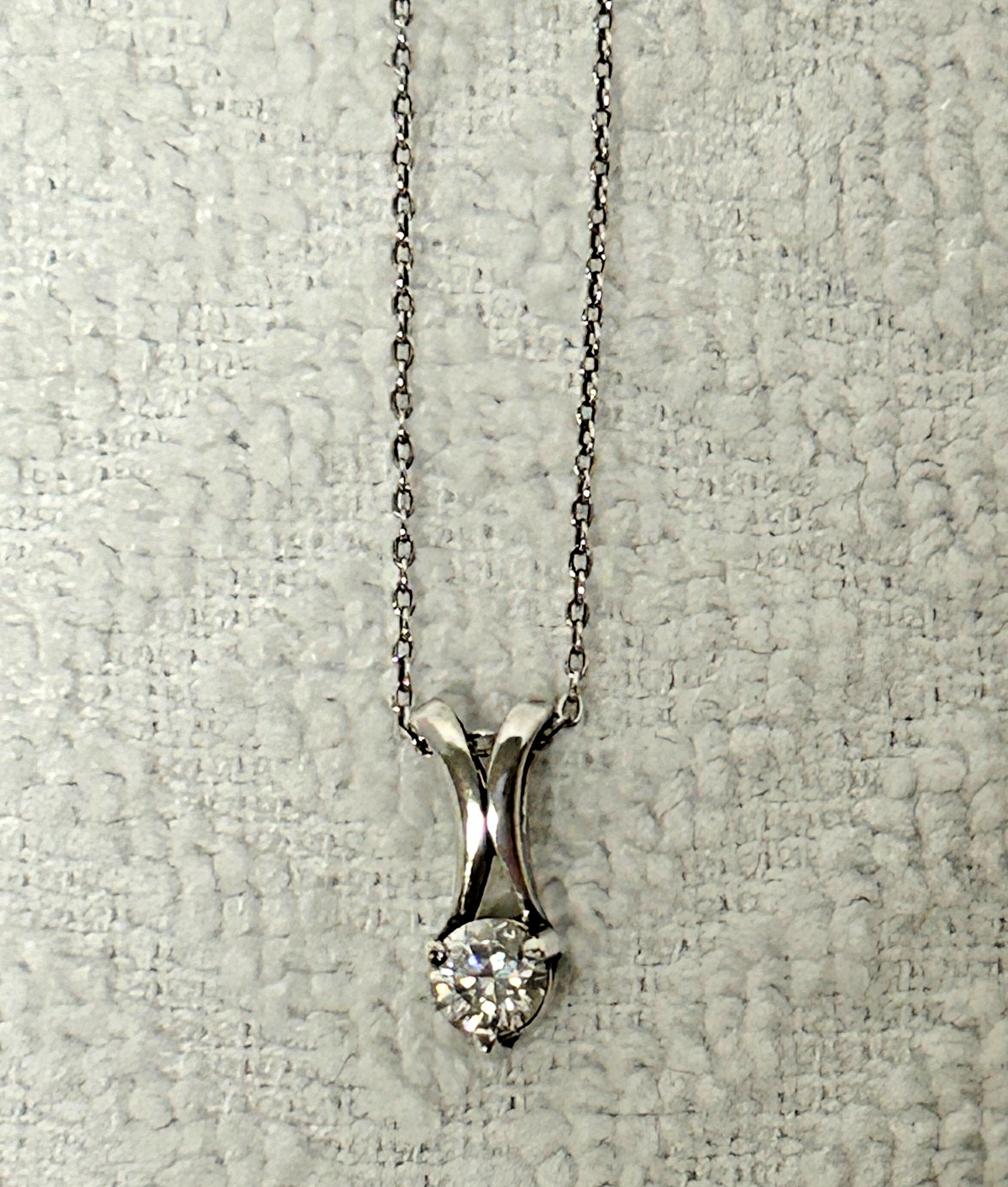 Sterling Silver 925 Chain Necklace Pendant w/ White/Colorless Faux Stone 19.25″