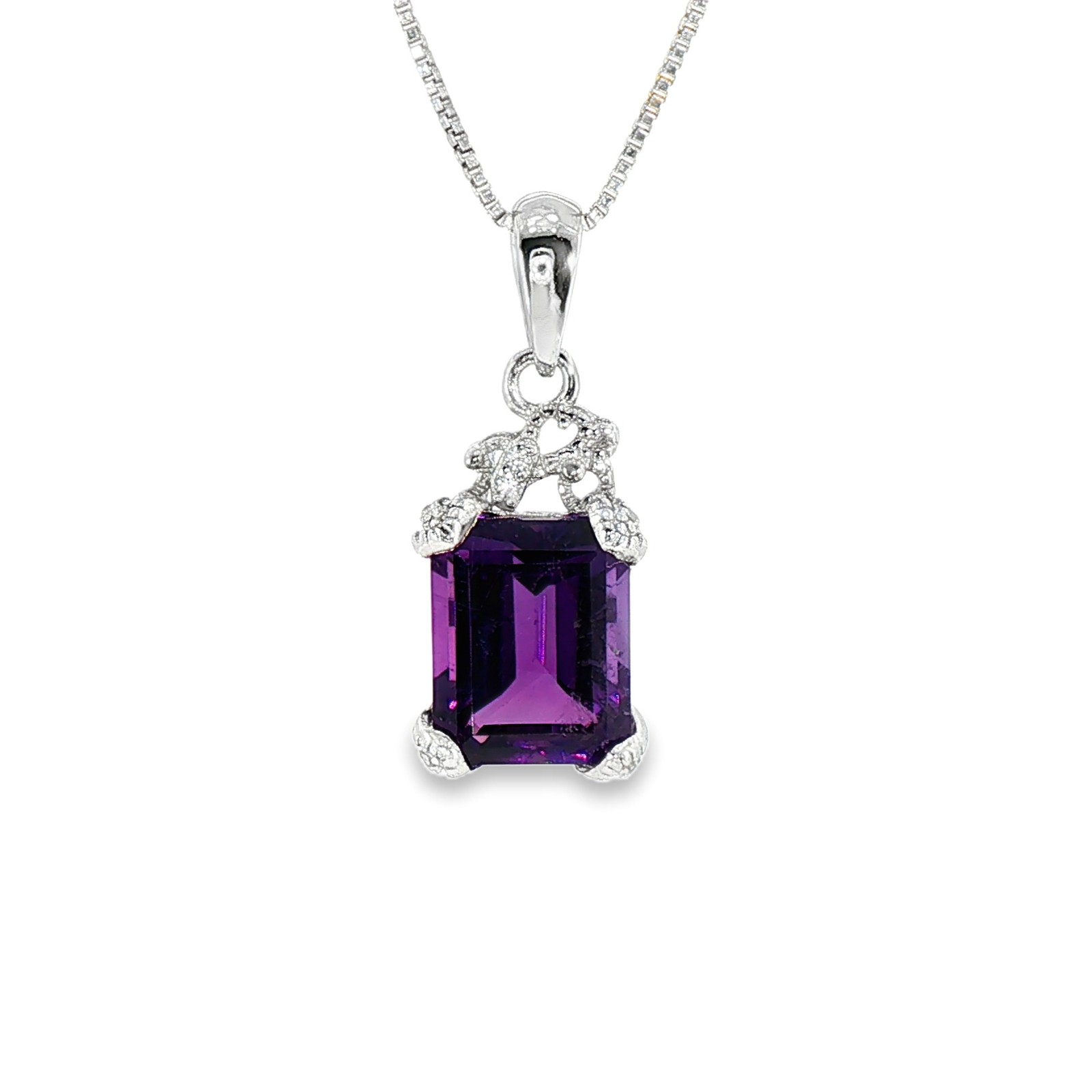 925 Sterling Silver Natural Amethyst Africa Pendant Octagon Purple 3.44gm
