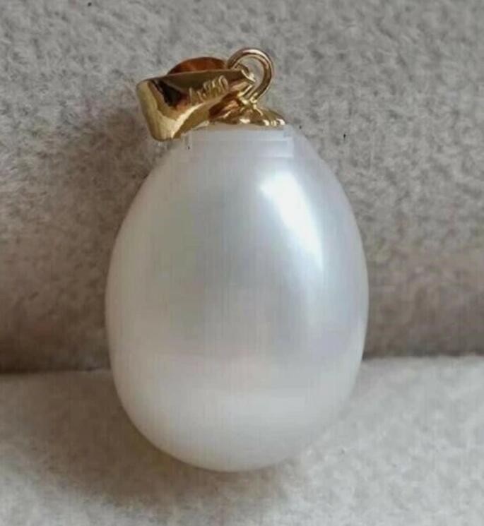 AAAA new White natural 11-12mm south sea pearl pendant 14K Yellow Gold
