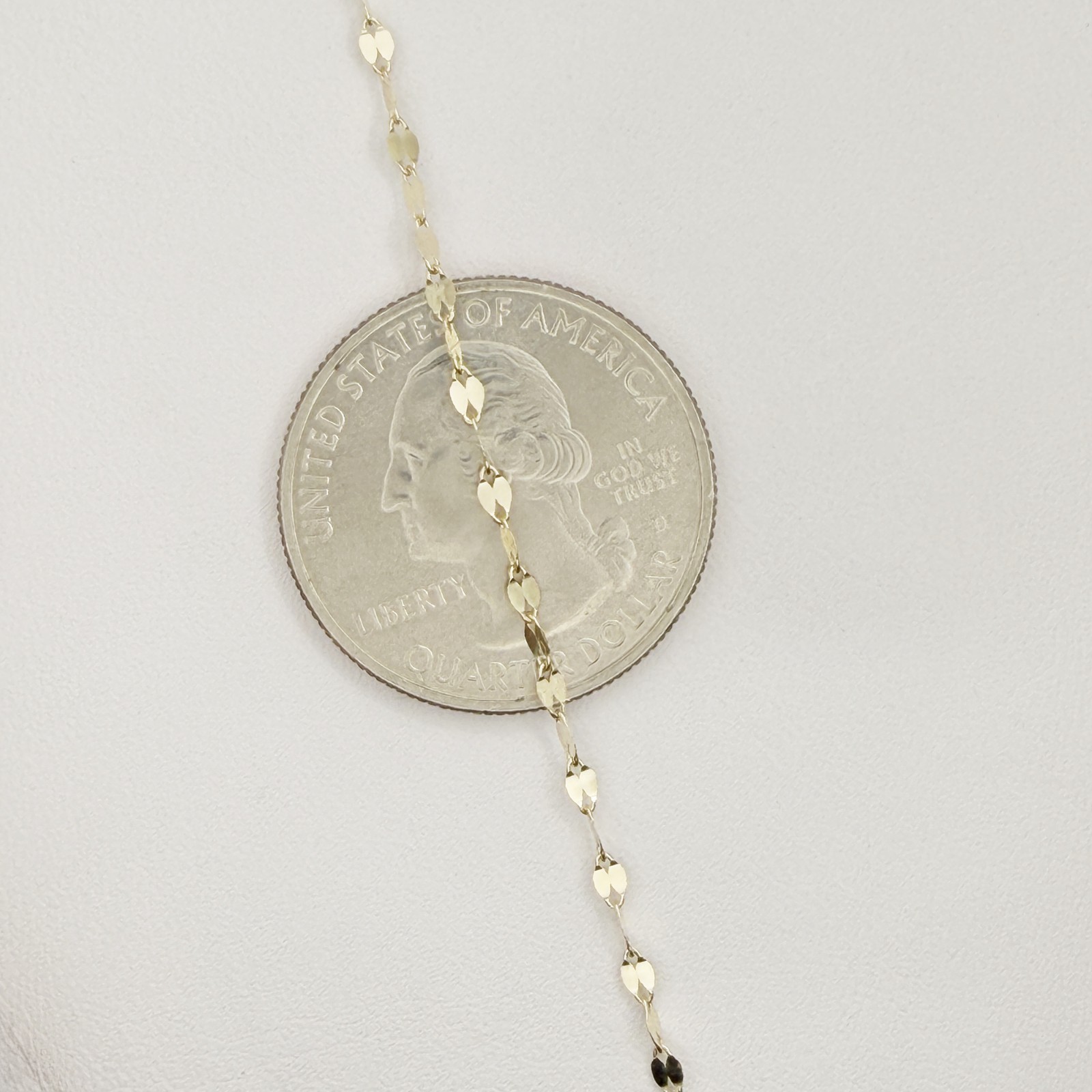 10k Yellow Gold Petal Chain Dainty Mirror Link Necklace 2mm 14 to 20 Inches
