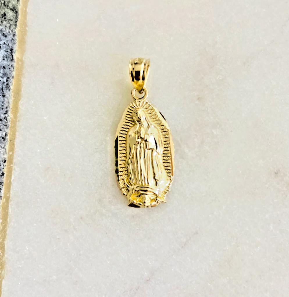 14K Solid Gold Virgin Guadalupe Pendant- 22mm x 9mm- 14K Solid Gold Mary- PT1078