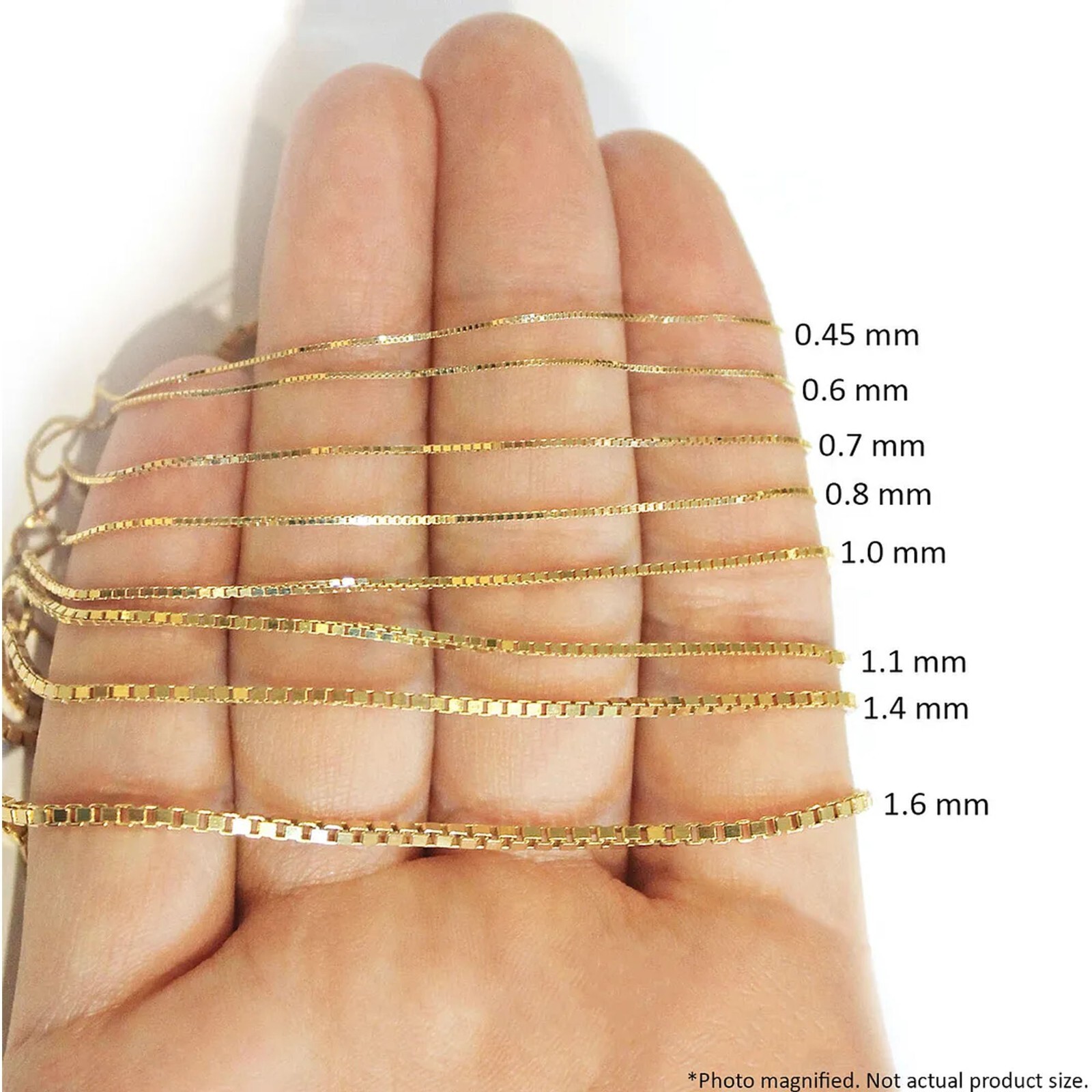 14K Solid White Gold 0.45 mm Box Chain with Spring Ring Clasp 16″ 18″ 20″